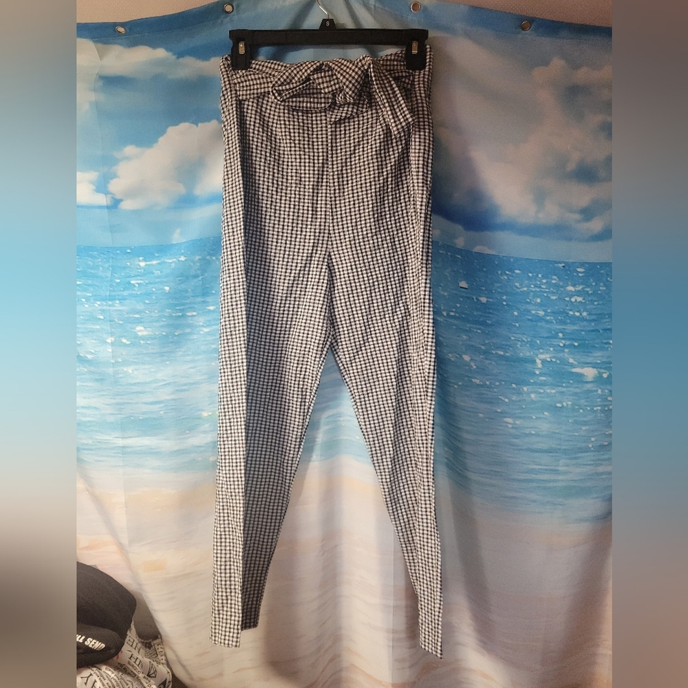 Free People Gingham Seersucker Front Tie‎ Ankle Pants Women's Size 4
